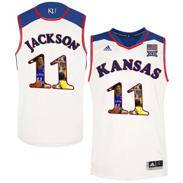 Male Kansas Jayhawks Josh Jackson White NCAA Basketball Jersey With Player Pictorial