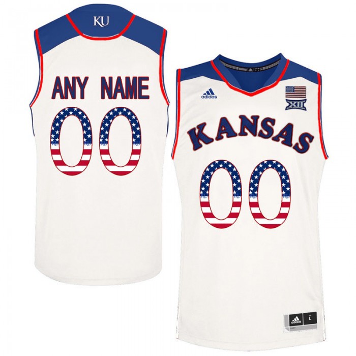 Male Kansas Jayhawks #00 White College Basketball US Flag Fashion Customized Jersey
