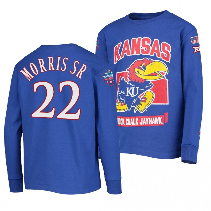 6x Natty Champs Kansas Jayhawks Marcus Morris Sr. KUHoops Mascot T-Shirt-Royal
