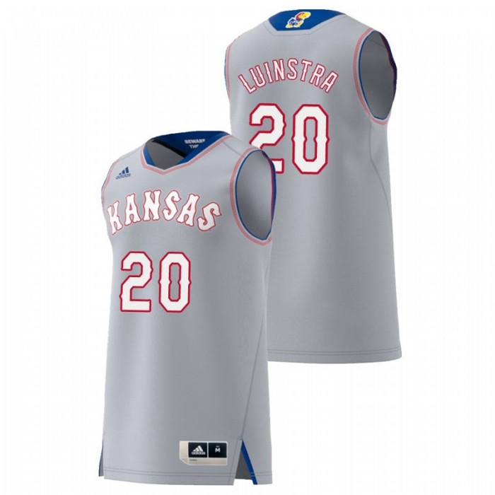 Kansas Jayhawks College Basketball Gray Garrett Luinstra Replica Jersey For Men
