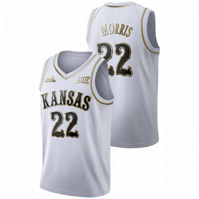 Kansas Jayhawks College Basketball Marcus Morris Golden Limited Jersey White For Men
