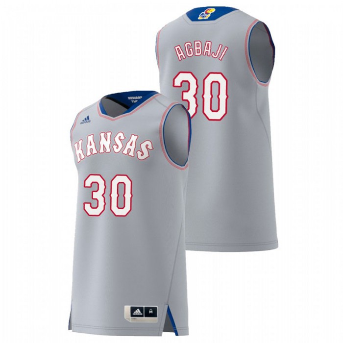 Kansas Jayhawks College Basketball Gray Ochai Agbaji Replica Jersey For Men