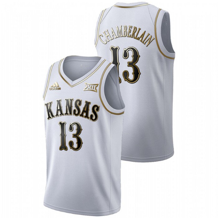 Kansas Jayhawks College Basketball Wilt Chamberlain Golden Limited Jersey White For Men