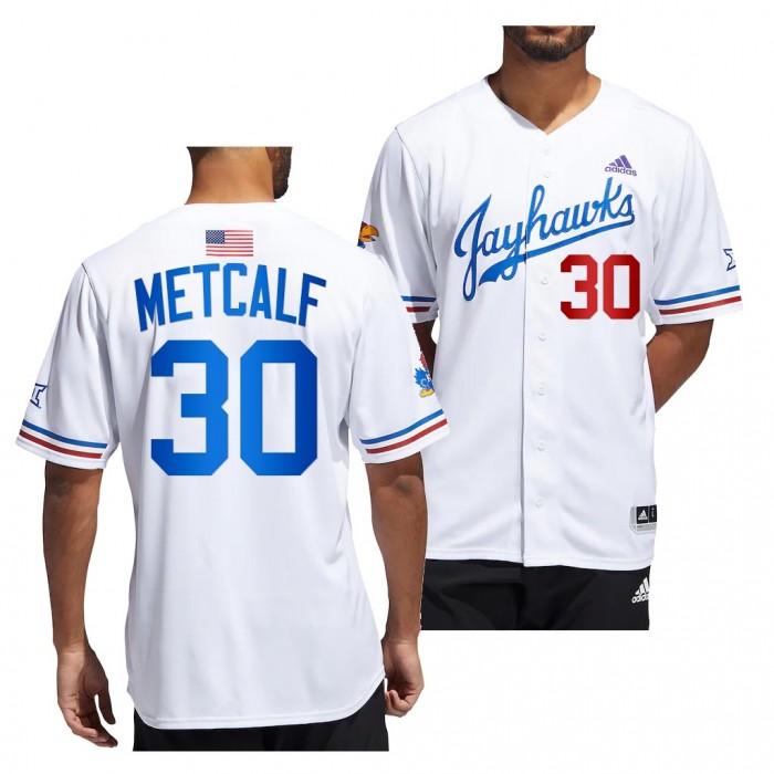 Nolan Metcalf Kansas Jayhawks #30 White College Baseball Button-Up Jersey