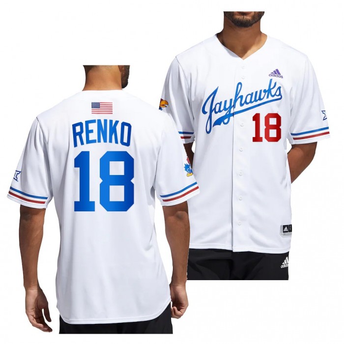 Steve Renko Kansas Jayhawks #18 White College Baseball Button-Up Jersey