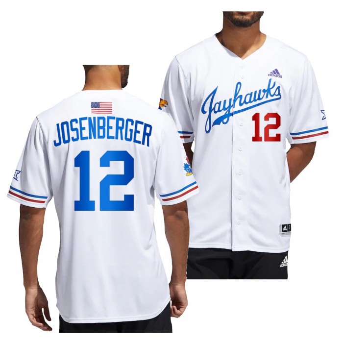 Tavian Josenberger Kansas Jayhawks #12 White College Baseball Button-Up Jersey