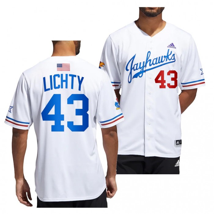 Tom Lichty Kansas Jayhawks #43 White College Baseball Button-Up Jersey