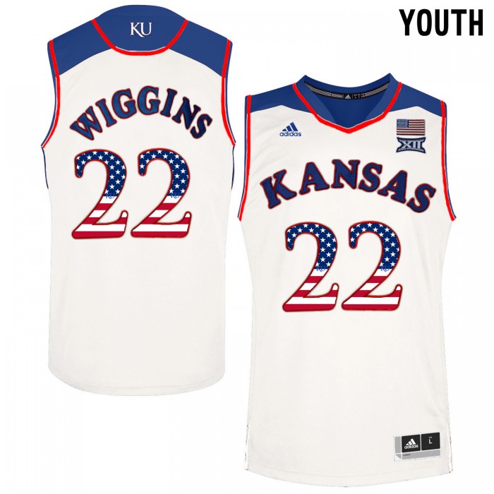 Youth Andrew Wiggins Kansas Jayhawks White College Basketball US Flag Jersey