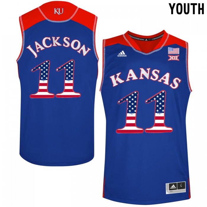Youth Josh Jackson Kansas Jayhawks Royal Blue College Basketball US Flag Jersey