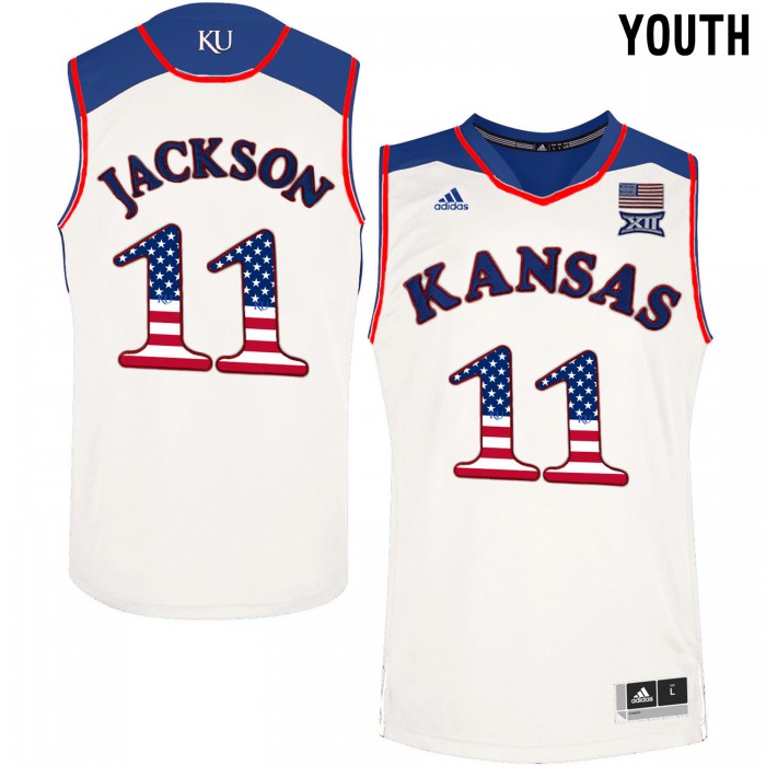 Youth Josh Jackson Kansas Jayhawks White College Basketball US Flag Jersey