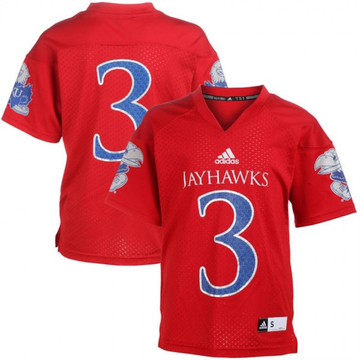 Youth Kansas Jayhawks #3 Red NCAA Football Jersey