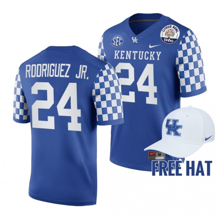 Kentucky Wildcats Chris Rodriguez Jr. 2021 Citrus Bowl Blue CFP Jersey Free Hat