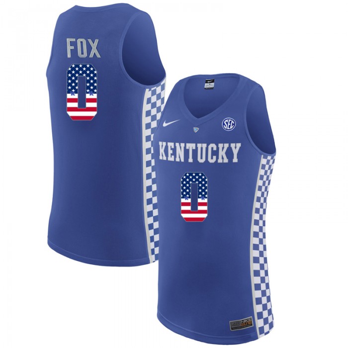 Male De'Aaron Fox Kentucky Wildcats Royal Blue College Basketball Elite US Flag Jersey