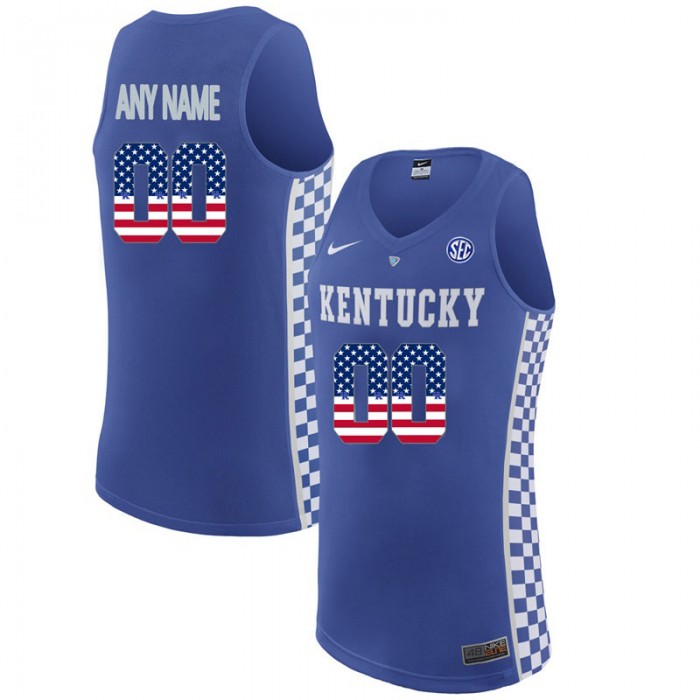 Male Kentucky Wildcats #00 Royal Blue College Basketball US Flag Fashion Customized Jersey