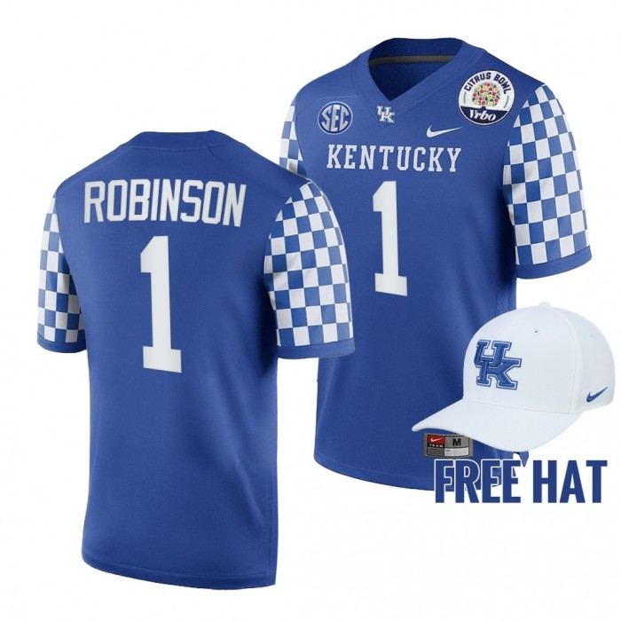 Kentucky Wildcats Wan'Dale Robinson 2021 Citrus Bowl Blue CFP Jersey Free Hat