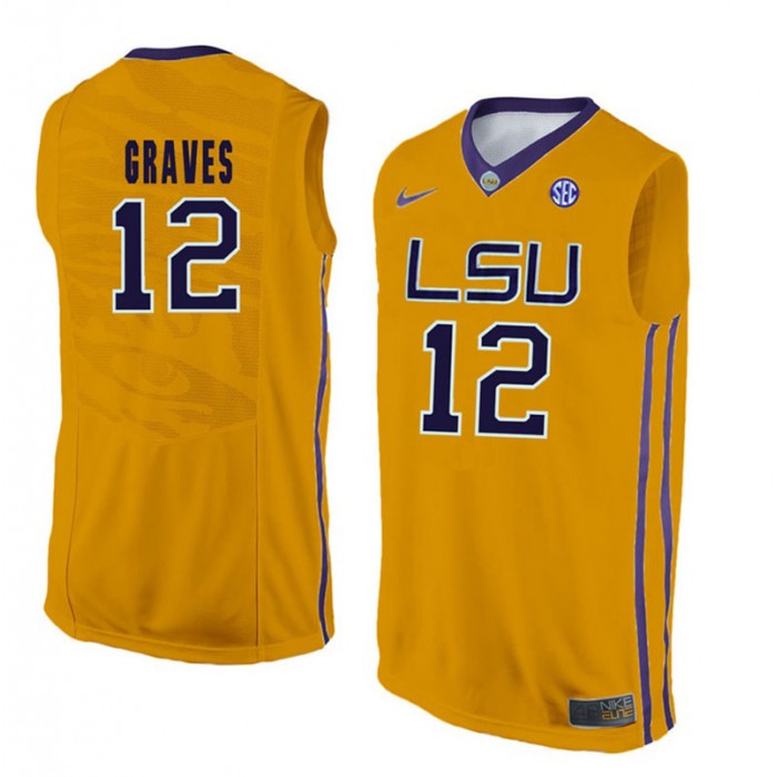 LSU Tigers #12 Marshall Graves Gold College Basketball Jersey