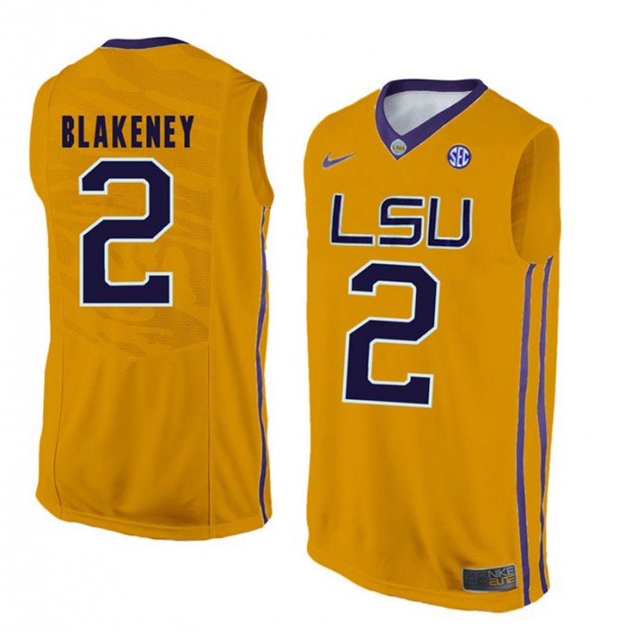 LSU Tigers #2 Antonio Blakeney Gold College Basketball Jersey