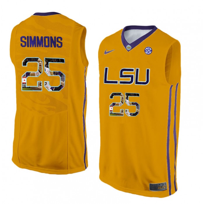 Male Ben Simmons LSU Tigers Gold NCAA Player Pictorial Tank Top Basketball Jersey