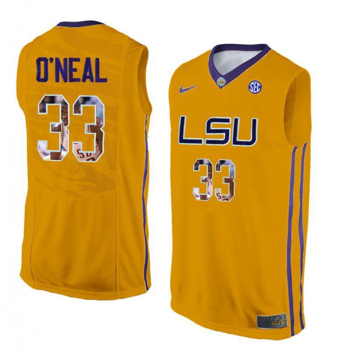 Male Shaquille O'Neal LSU Tigers Gold NCAA Player Pictorial Tank Top Basketball Jersey