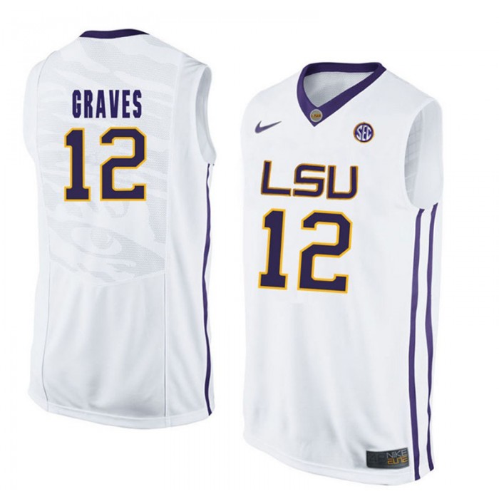 LSU Tigers #12 Marshall Graves White College Basketball Jersey