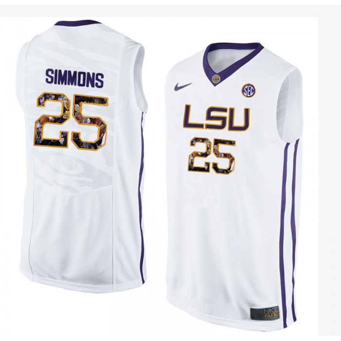 Male Ben Simmons LSU Tigers White NCAA Player Pictorial Tank Top Basketball Jersey