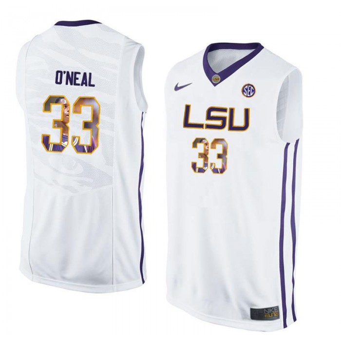 Male Shaquille O'Neal LSU Tigers White NCAA Player Pictorial Tank Top Basketball Jersey