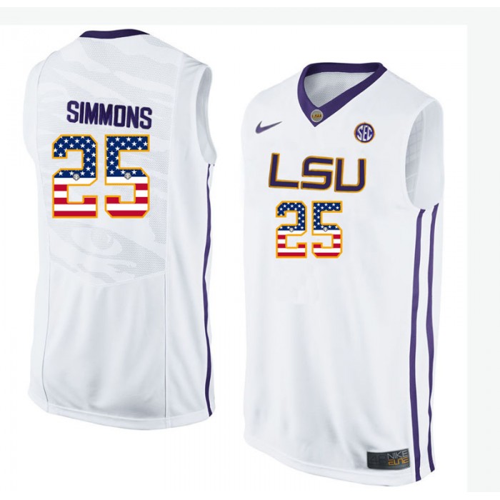 Male Ben Simmons LSU Tigers White College Basketball Elite US Flag Jersey