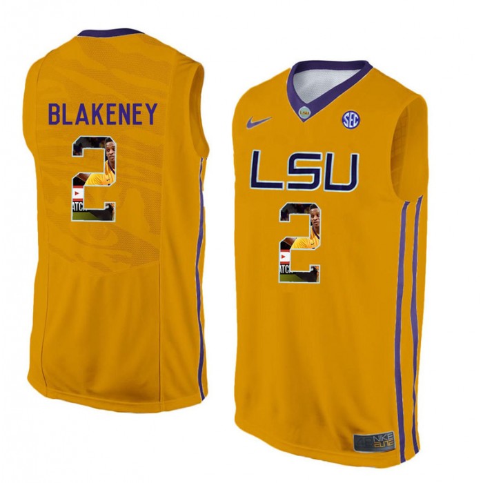 Male Antonio Blakeney LSU Tigers Gold NCAA Player Pictorial Tank Top Basketball Jersey