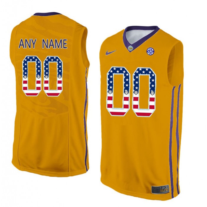 Male LSU Tigers #00 Gold College Basketball US Flag Fashion Customized Jersey
