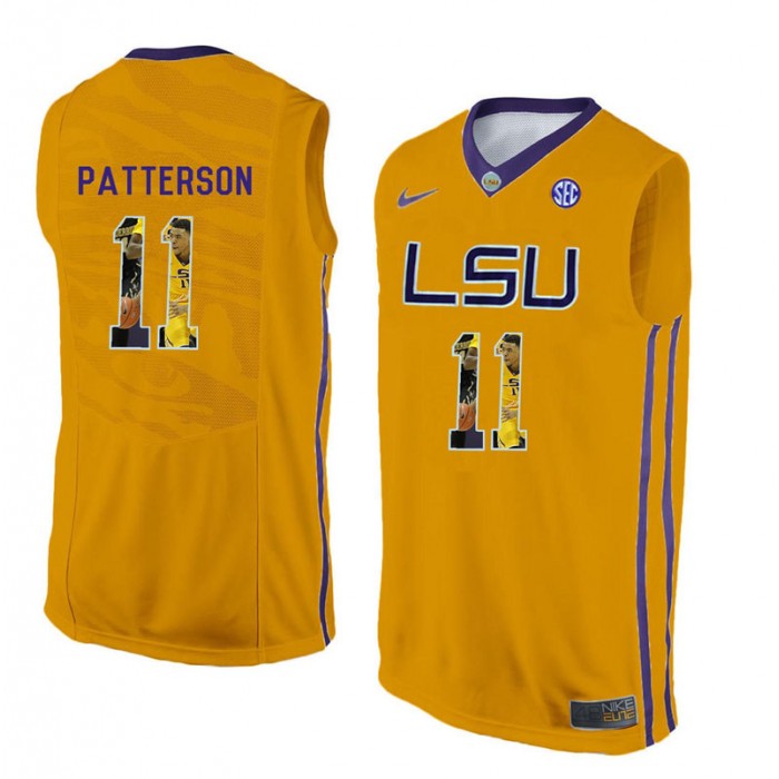 Male Jalyn Patterson LSU Tigers Gold NCAA Player Pictorial Tank Top Basketball Jersey