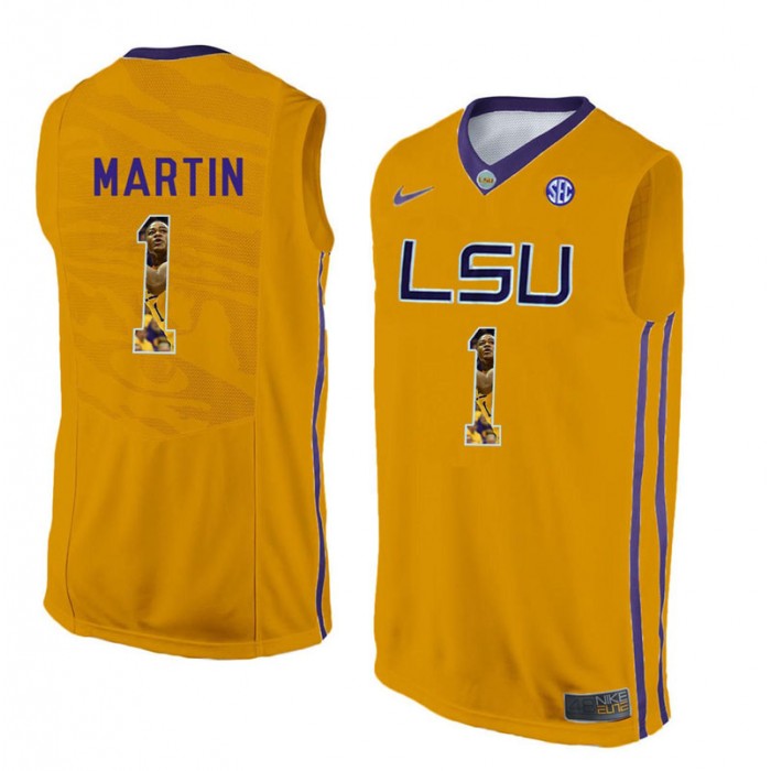 Male Jarell Martin LSU Tigers Gold NCAA Player Pictorial Tank Top Basketball Jersey