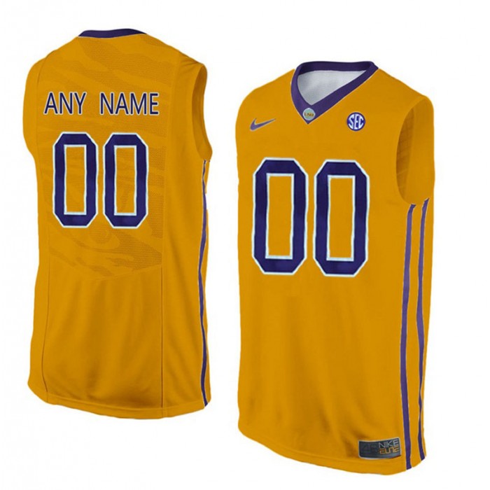 Male LSU Tigers Gold Authentic Name And Number Customized Basketball Jersey
