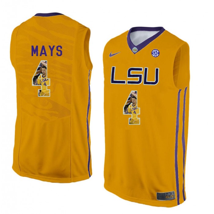 Male Skylar Mays LSU Tigers Gold NCAA Player Pictorial Tank Top Basketball Jersey