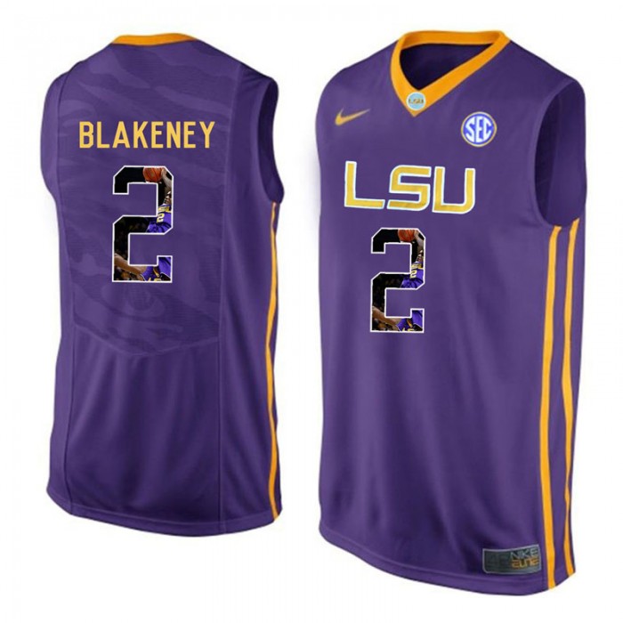 Male Antonio Blakeney LSU Tigers Purple NCAA Player Pictorial Tank Top Basketball Jersey