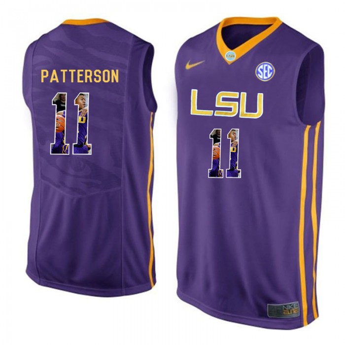 Male Jalyn Patterson LSU Tigers Purple NCAA Player Pictorial Tank Top Basketball Jersey