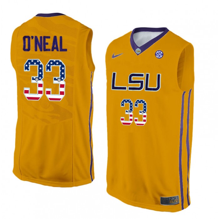 Male Shaquille O'Neal LSU Tigers Gold College Basketball Elite US Flag Jersey