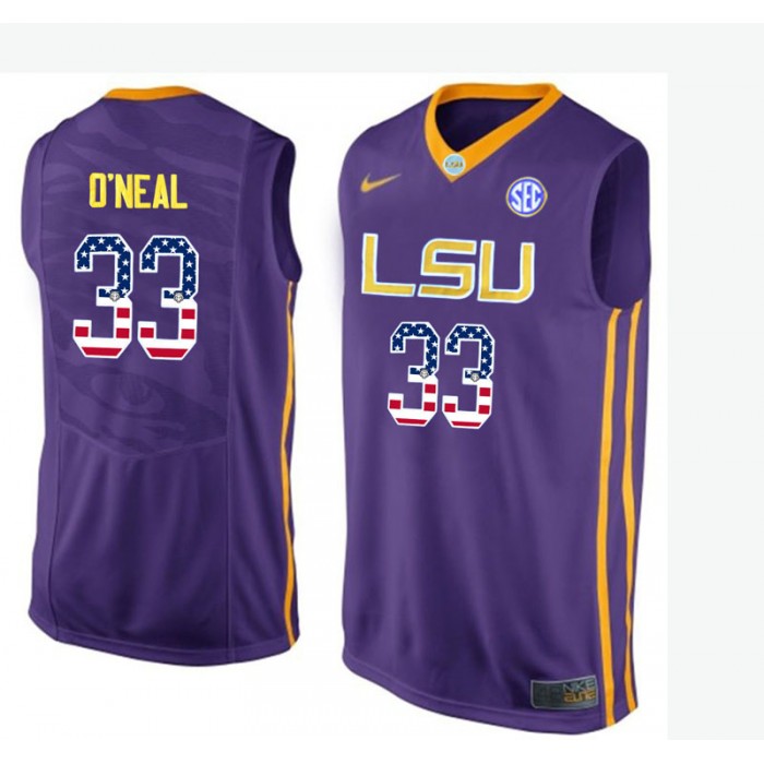 Male Shaquille O'Neal LSU Tigers Purple College Basketball Elite US Flag Jersey