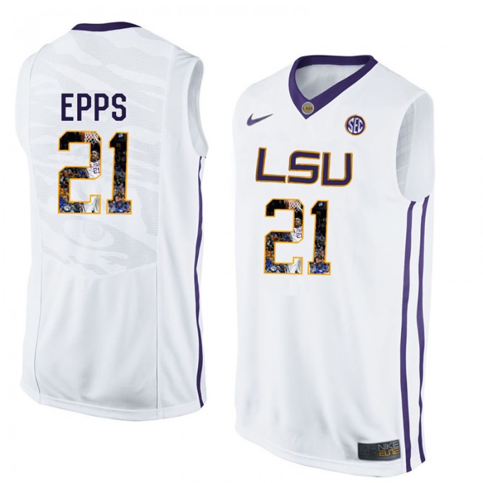 Male Aaron Epps LSU Tigers White NCAA Player Pictorial Tank Top Basketball Jersey