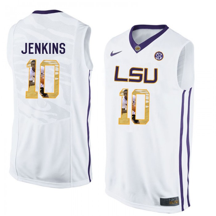 Male Branden Jenkins LSU Tigers White NCAA Player Pictorial Tank Top Basketball Jersey