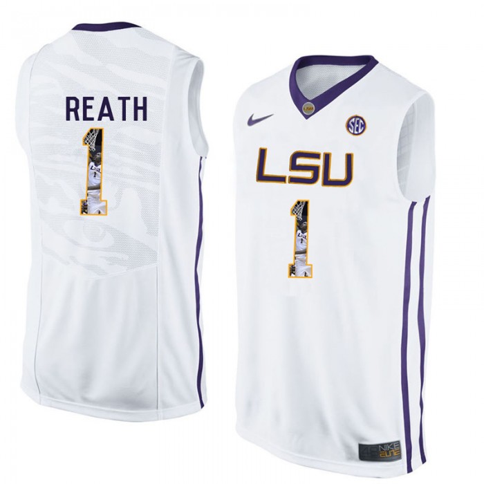 Male Duop Reath LSU Tigers White NCAA Player Pictorial Tank Top Basketball Jersey