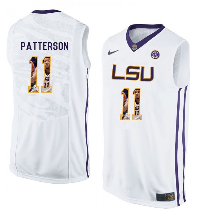 Male Jalyn Patterson LSU Tigers White NCAA Player Pictorial Tank Top Basketball Jersey