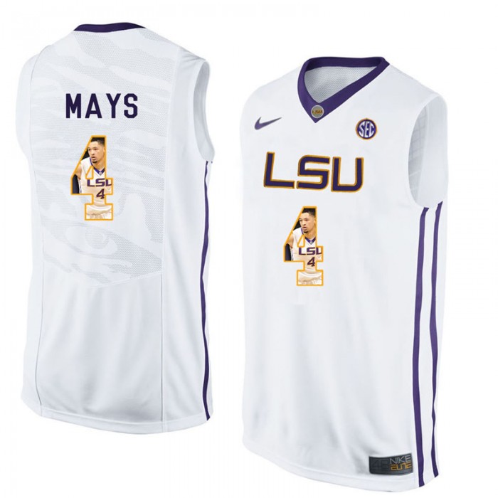 Male Skylar Mays LSU Tigers White NCAA Player Pictorial Tank Top Basketball Jersey