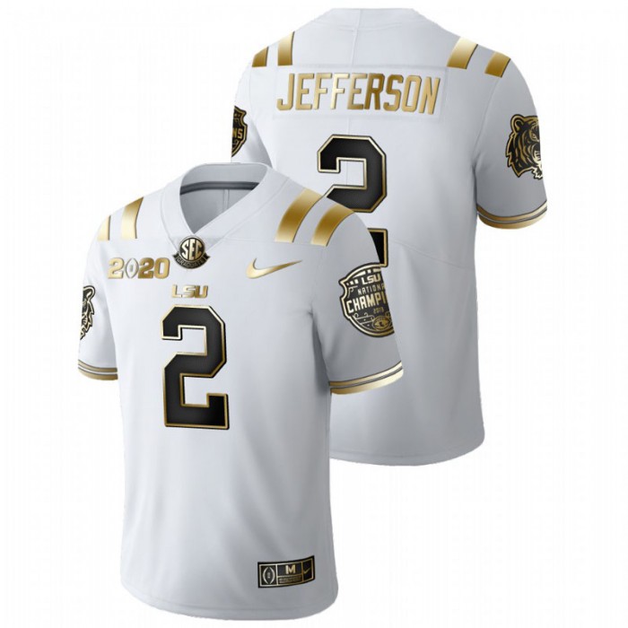 LSU Tigers Justin Jefferson Golden Edition 2020 National Champions Jersey For Men White
