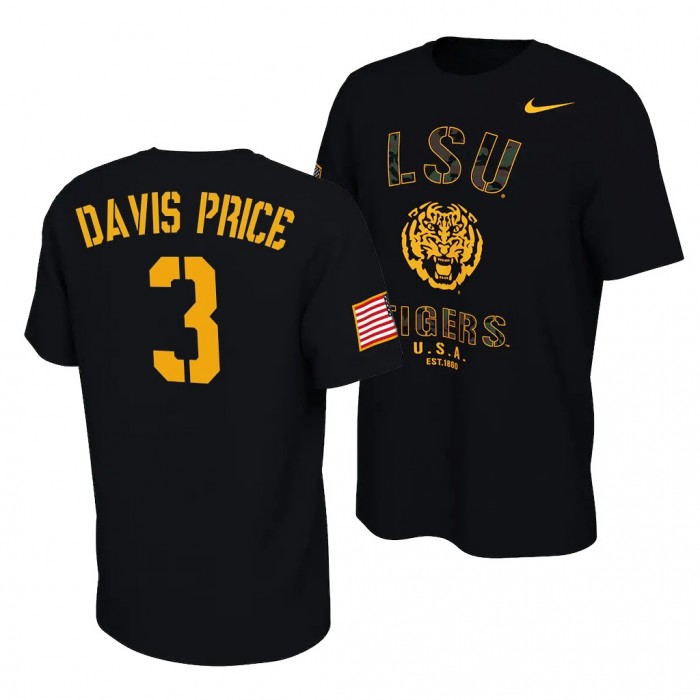 Tyrion Davis-Price LSU Tigers Veterans Day 2021 America Flag T-Shirt Black