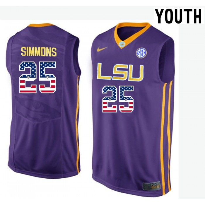 Youth Ben Simmons LSU Tigers Purple College Basketball Elite US Flag Jersey
