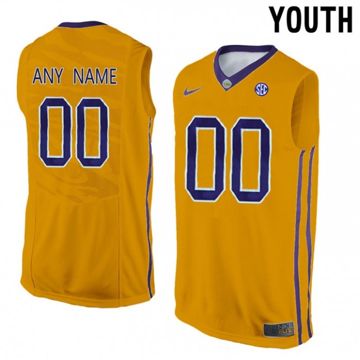 Youth LSU Tigers Gold Authentic Name And Number Customized Basketball Jersey