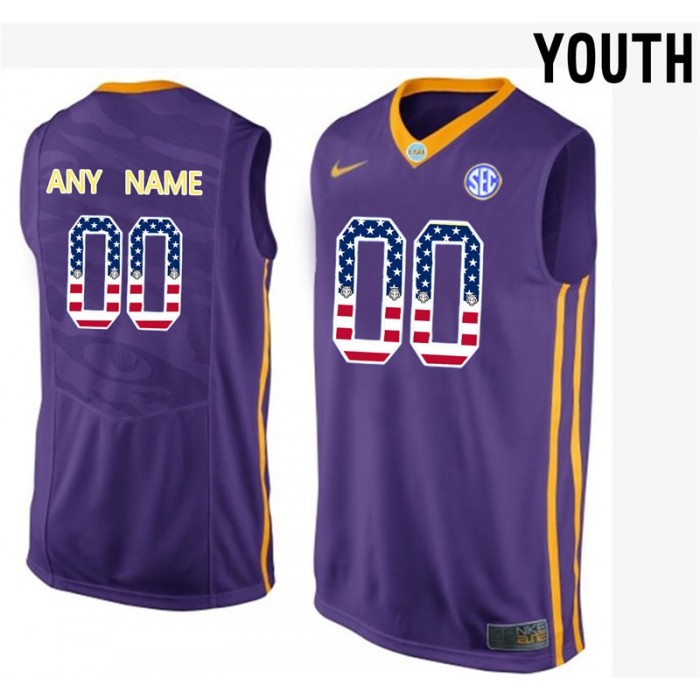 Youth LSU Tigers #00 Purple College Basketball US Flag Fashion Customized Jersey