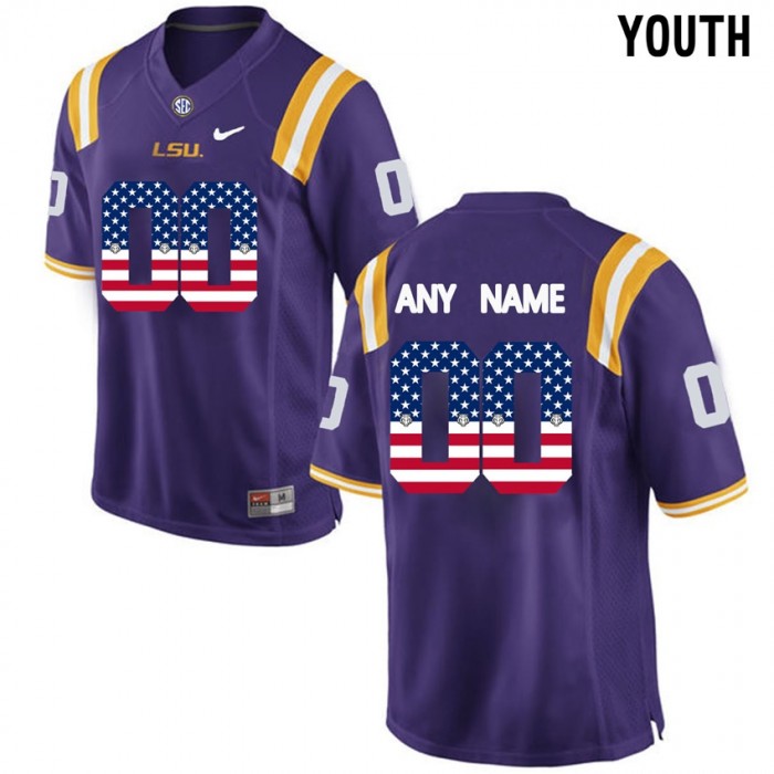 Youth LSU Tigers #00 Purple College Football Custom Limited Jersey US Flag Fashion
