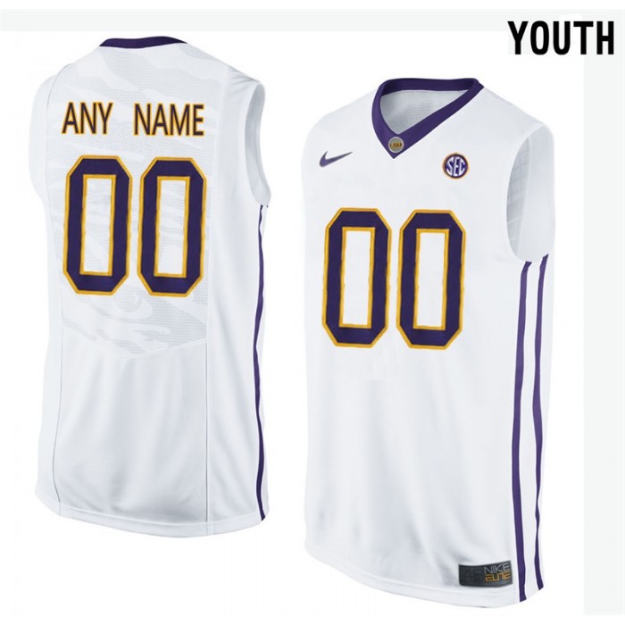 Youth LSU Tigers #00 White College Basketball Team Performance Customized Jersey