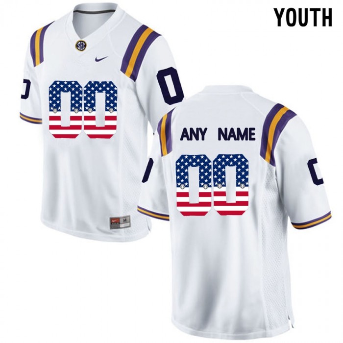 Youth LSU Tigers #00 White College Football Custom Limited Jersey US Flag Fashion